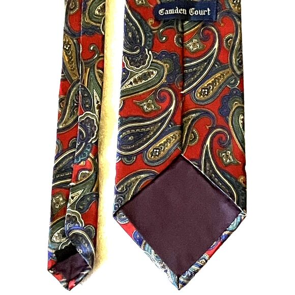 Camden Court Tie Vintage Paisley Shiny Red Blue Wide 4 inch USA - Picture 9 of 9